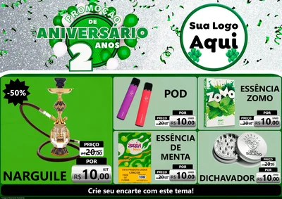 Modelo de Encarte para Encarte A4 Horizontal com o tema Promoção de Aniversário - 2 Anos para Tabacaria