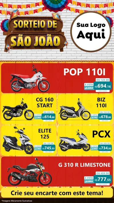 Modelo de TV para TV Vertical com o tema Sorteio de São João para Concessionaria de Motos
