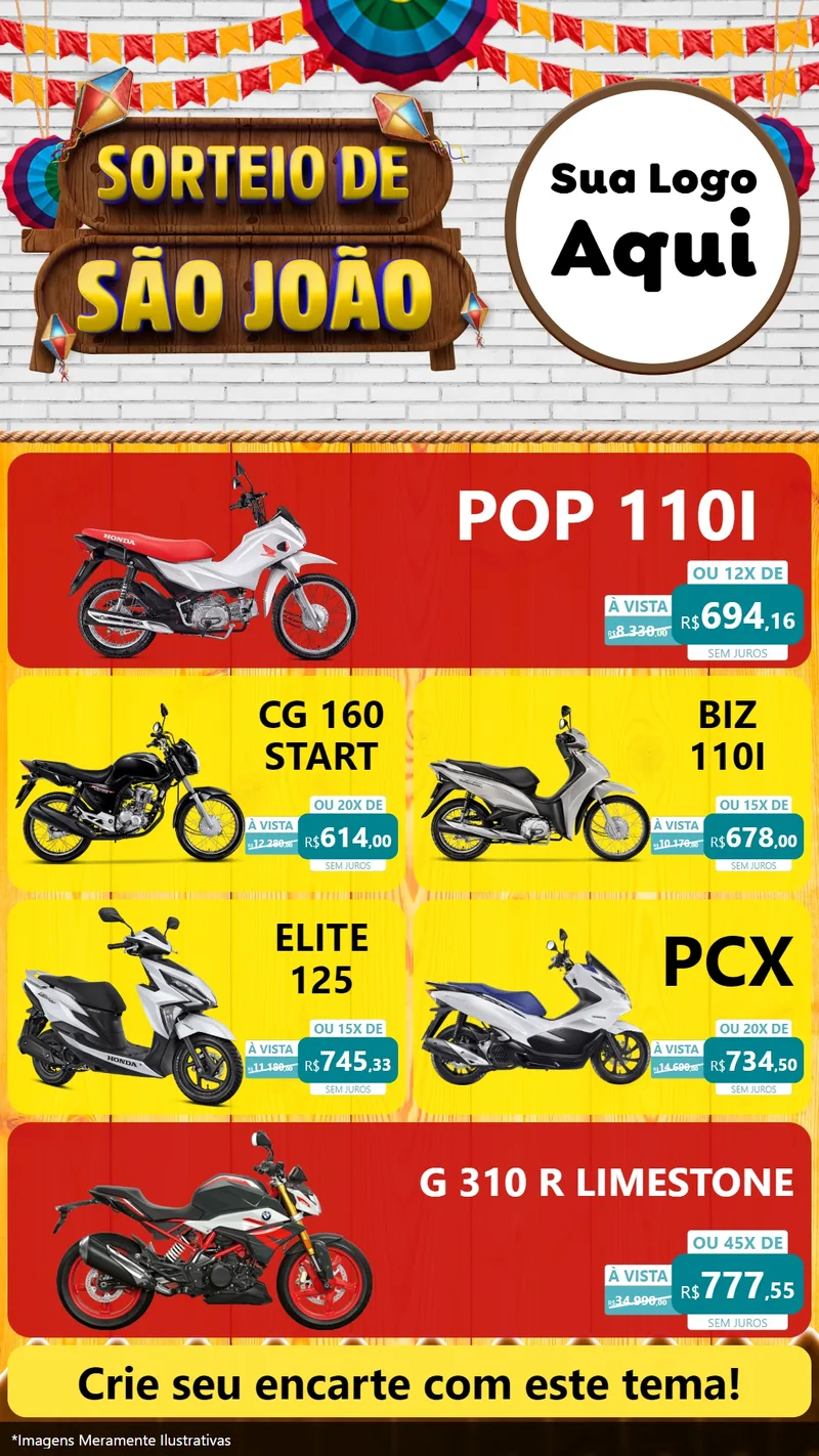 Modelo de TV para TV Vertical com o tema Sorteio de São João para Concessionaria de Motos