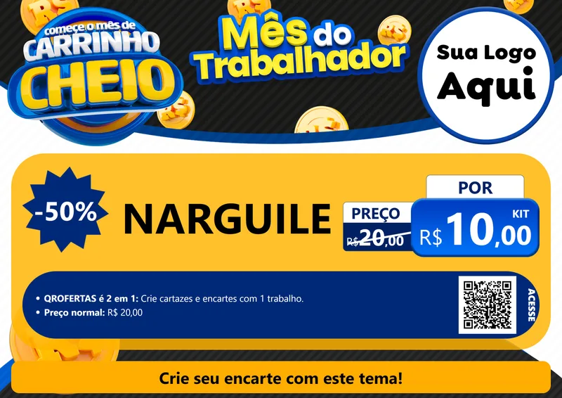 Modelo de Cartaz para Cartaz A4 Horizontal com o tema Comece o Mês de Carrinho Cheio para Tabacaria