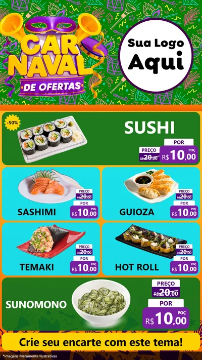 Modelo de TV para TV Vertical com o tema Carnaval de Ofertas para Comida japonesa