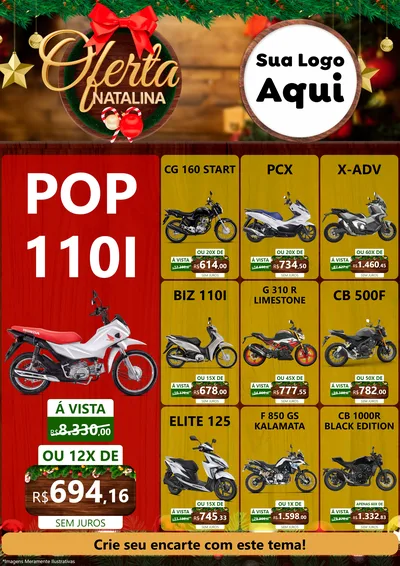 Modelo de Encarte para Encarte A4 Vertical com o tema Ofertas Natalina para Concessionaria de Motos