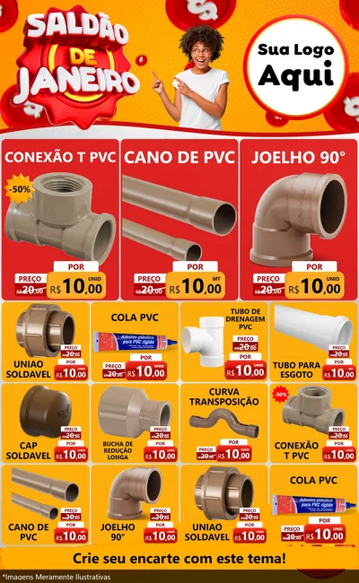 Modelo de Encarte para Encarte Grande com o tema Saldão de Janeiro para Tubos e conexões
