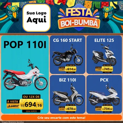Modelo de Rede Social para Feed Facebook com o tema Festa Boi Bumbá para Concessionaria de Motos