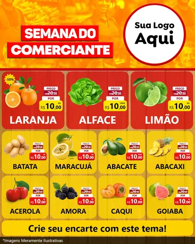 Modelo de Rede Social para Feed Instagram com o tema Semana do Comerciante para Hortifrúti