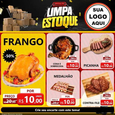 Modelo de Rede Social para Feed Facebook com o tema Operação Limpa Estoque para Assados