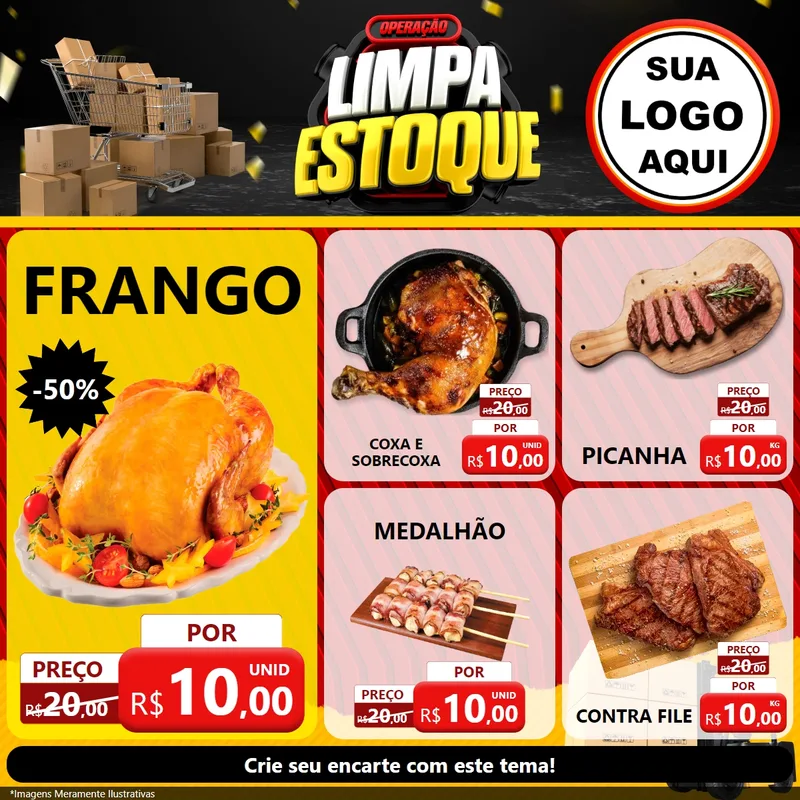 Modelo de Rede Social para Feed Facebook com o tema Operação Limpa Estoque para Assados