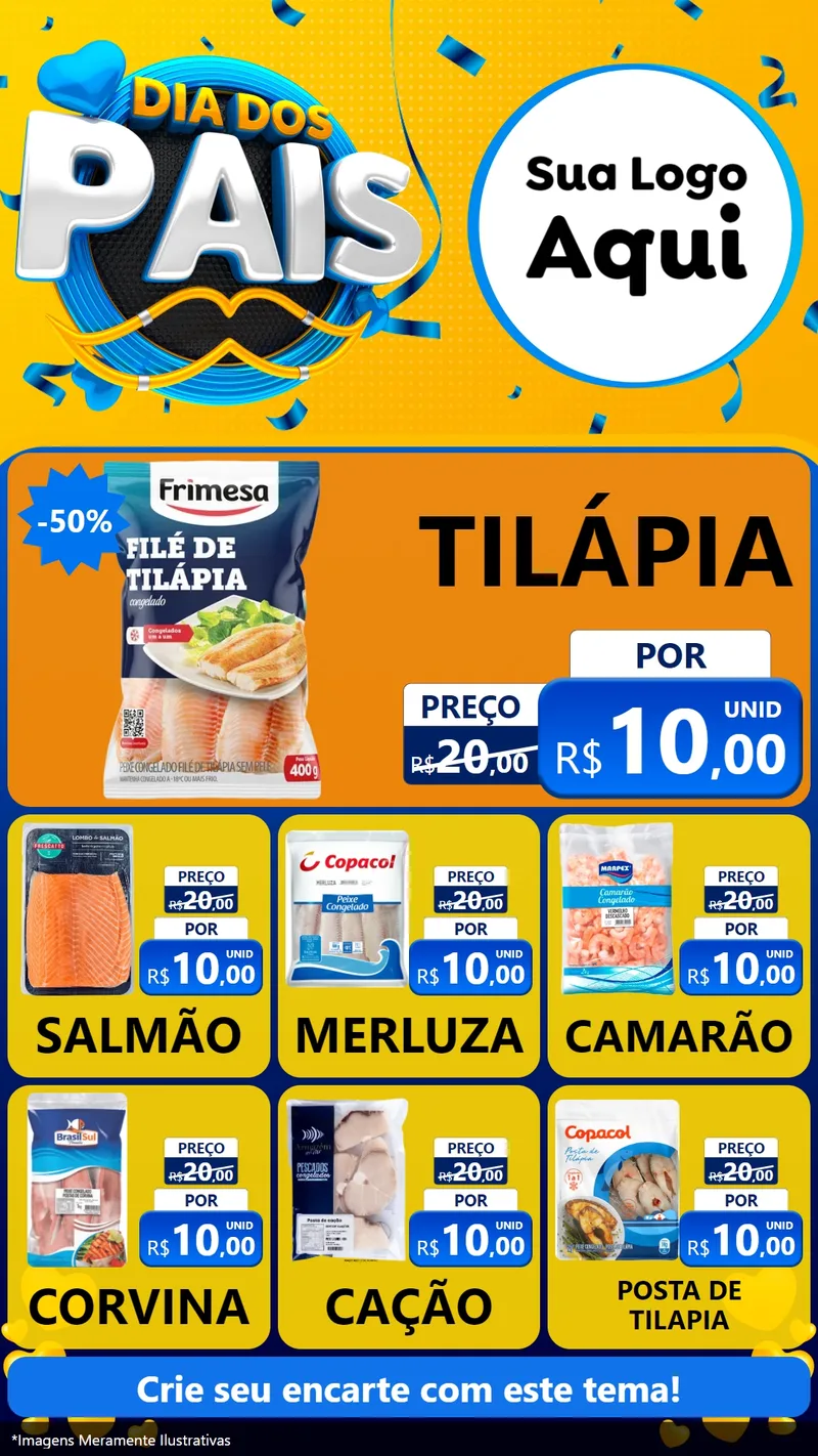 Modelo de Rede Social para Stories com o tema Dia dos Pais para Peixaria
