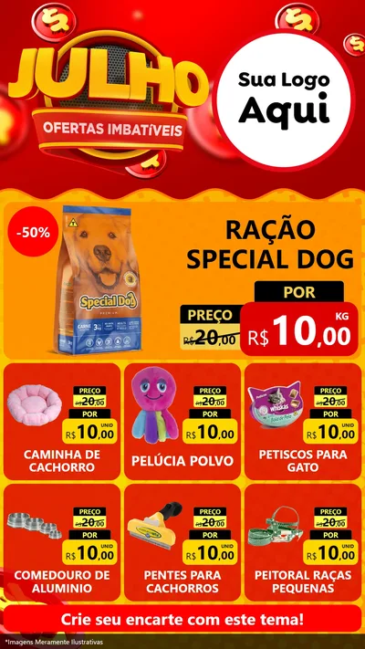Modelo de Rede Social para Stories com o tema Julho Ofertas Imbatíveis para Pet Shop