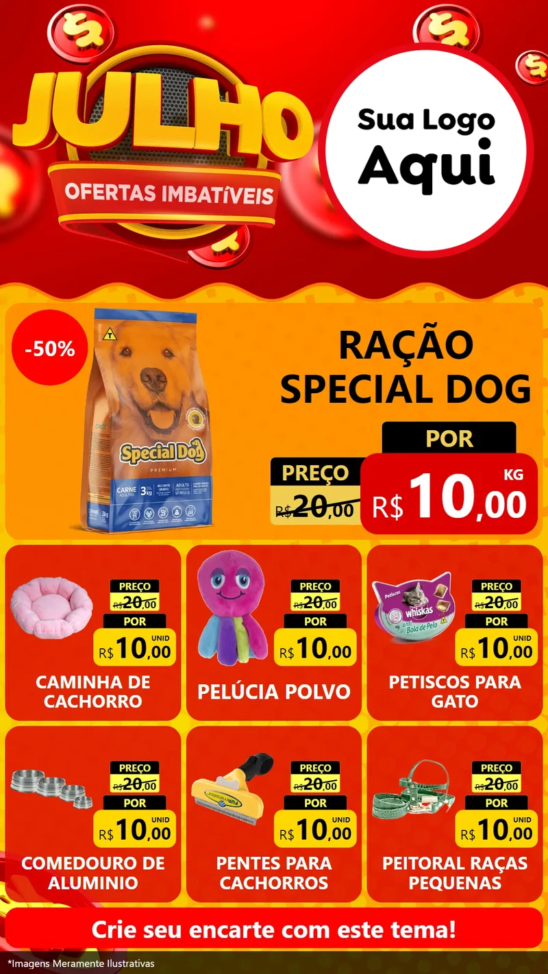Modelo de Rede Social para Stories com o tema Julho Ofertas Imbatíveis para Pet Shop
