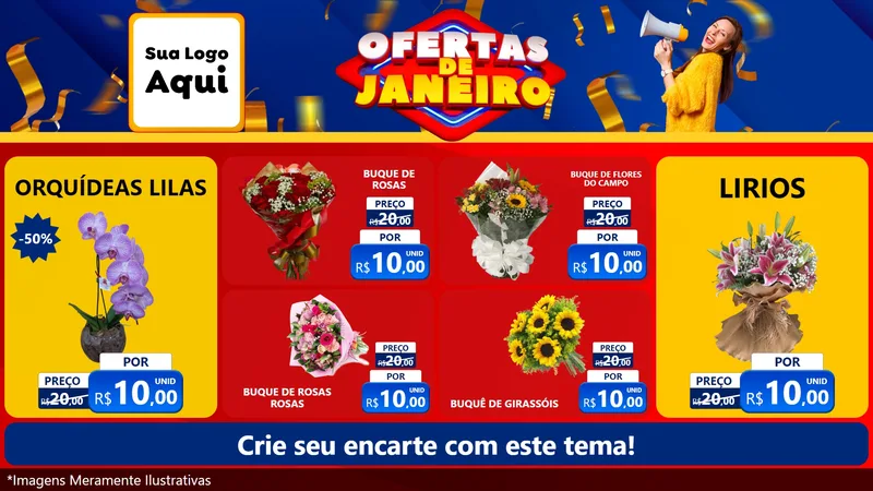 Modelo de TV para TV Horizontal com o tema Ofertas de Janeiro para Floricultura e jardim