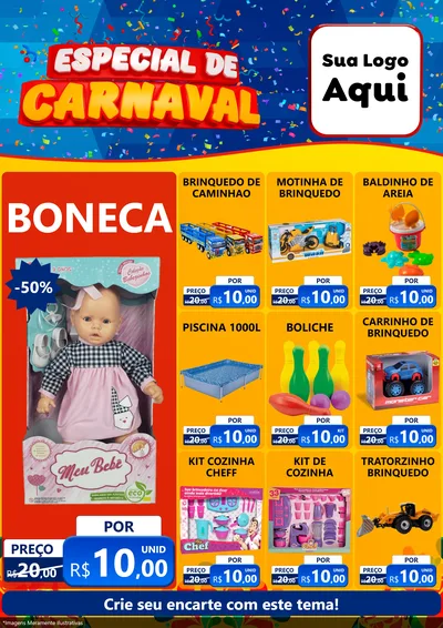 Modelo de Encarte para Encarte A4 Vertical com o tema Especial de Carnaval para Brinquedos