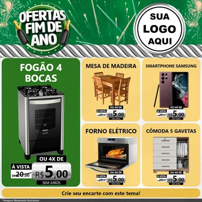 Modelo de Rede Social para Feed Facebook com o tema Ofertas Fim de Ano para Móveis e Eletro
