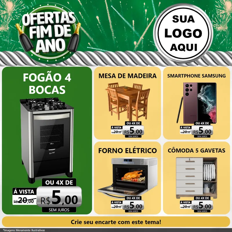 Modelo de Rede Social para Feed Facebook com o tema Ofertas Fim de Ano para Móveis e Eletro