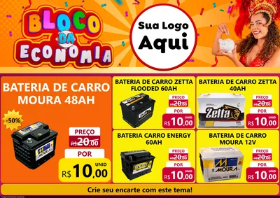 Modelo de Encarte para Encarte A4 Horizontal com o tema Bloco da Economia para Baterias Elétricas