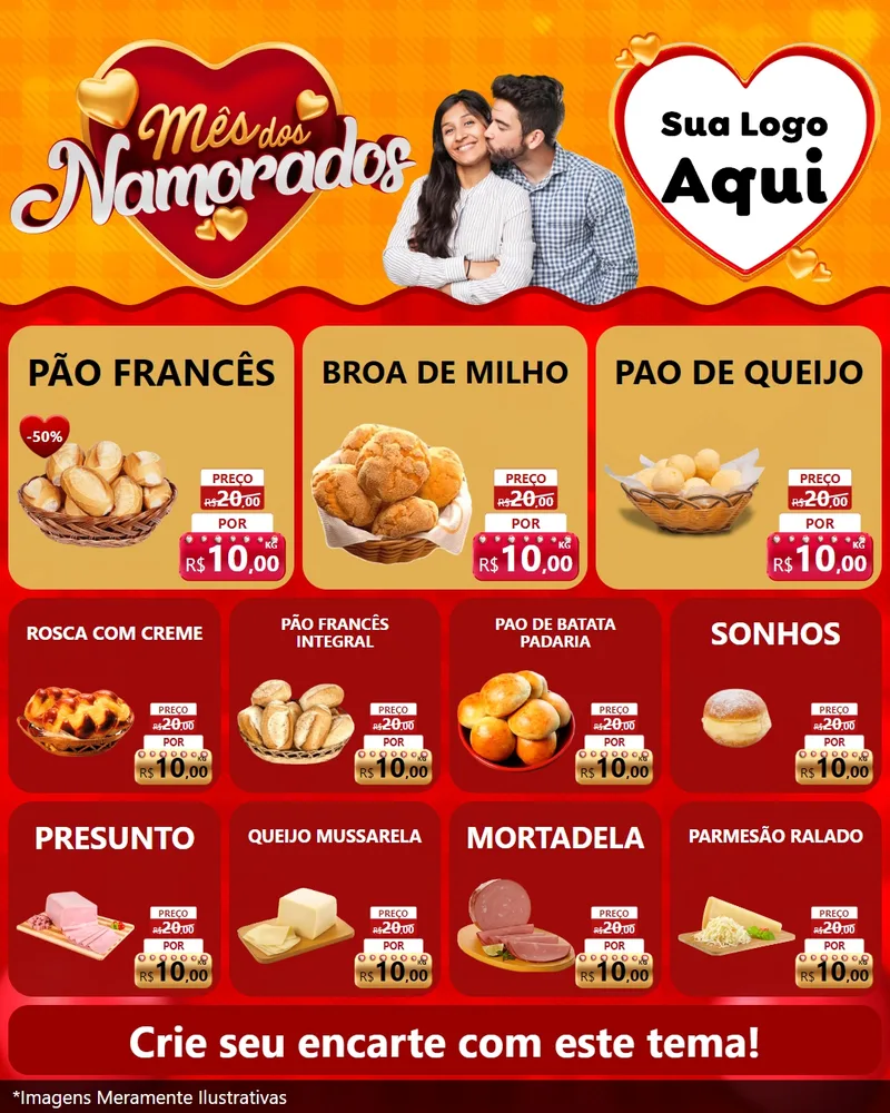 Modelo de Rede Social para Feed Instagram com o tema Mês dos Namorados para Padaria
