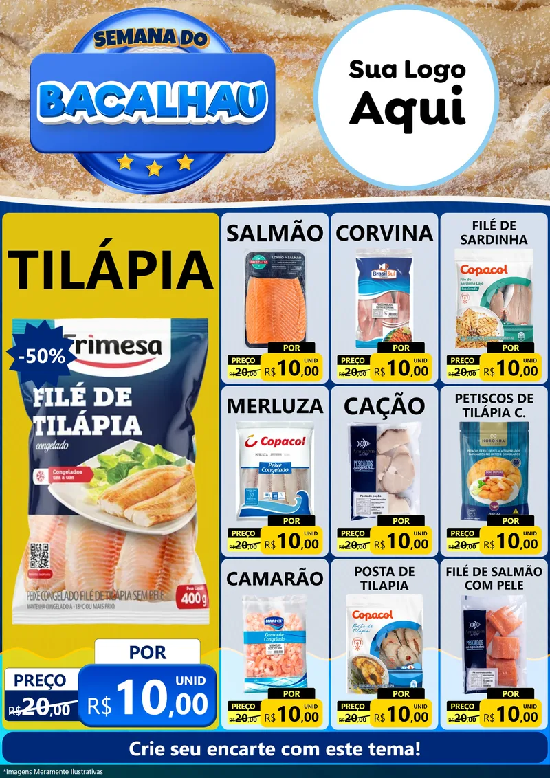 Modelo de Encarte para Encarte A4 Vertical com o tema Semana do Bacalhau para Peixaria