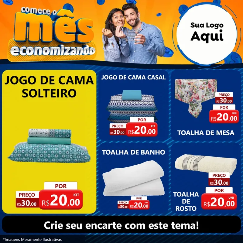 Modelo de Rede Social para Feed Facebook com o tema Comece O Mês Economizando para Cama, Mesa e Banho