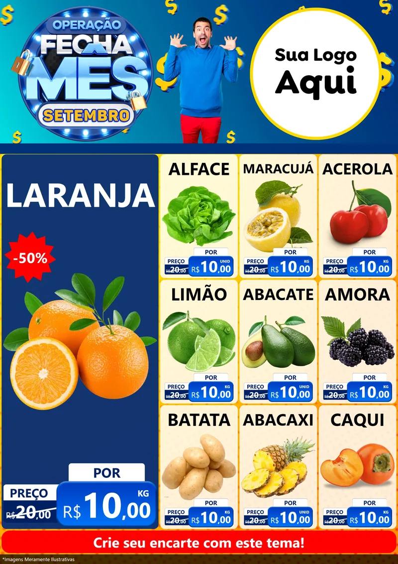 Modelo de Encarte para Encarte A4 Vertical com o tema Operação Fecha Mês Setembro para Hortifrúti