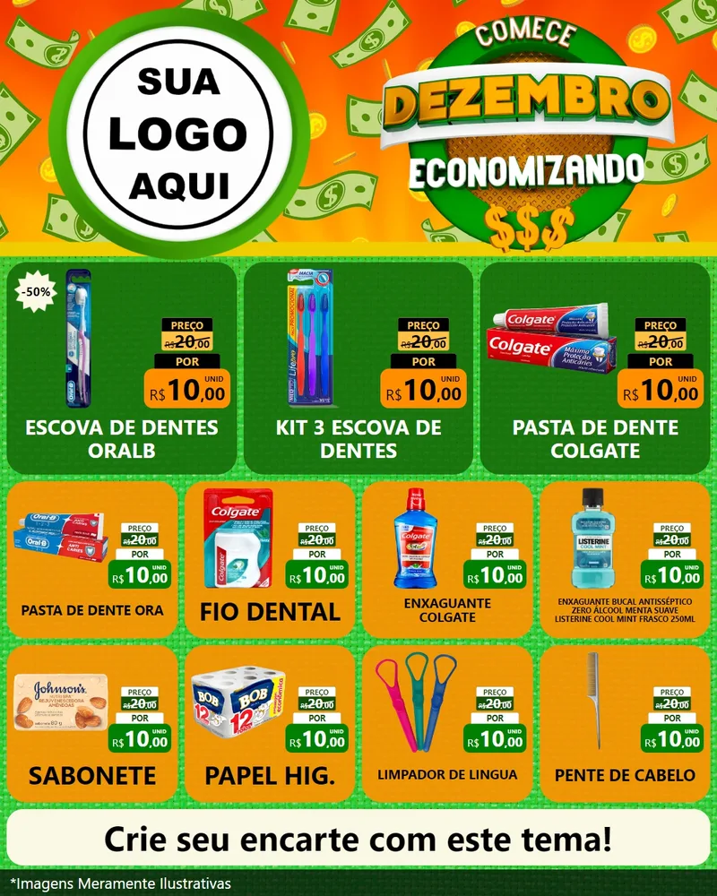 Modelo de Rede Social para Feed Instagram com o tema Comece Dezembro Economizando para Higiene Pessoal
