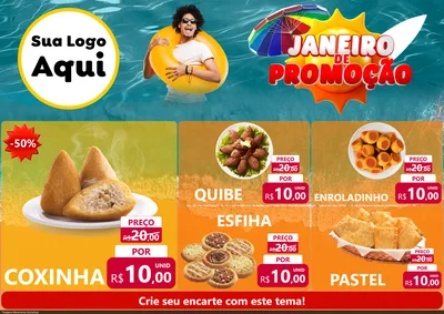 Modelo de Encarte para Encarte A4 Horizontal com o tema Janeiro de Promoção para Salgadaria