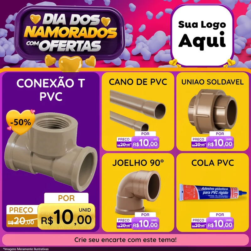 Modelo de Rede Social para Feed Facebook com o tema Dia Dos Namorados Com Ofertas para Tubos e conexões