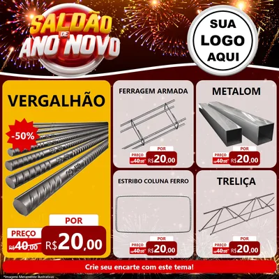 Modelo de Rede Social para Feed Facebook com o tema Saldão de Ano Novo para Ferragens