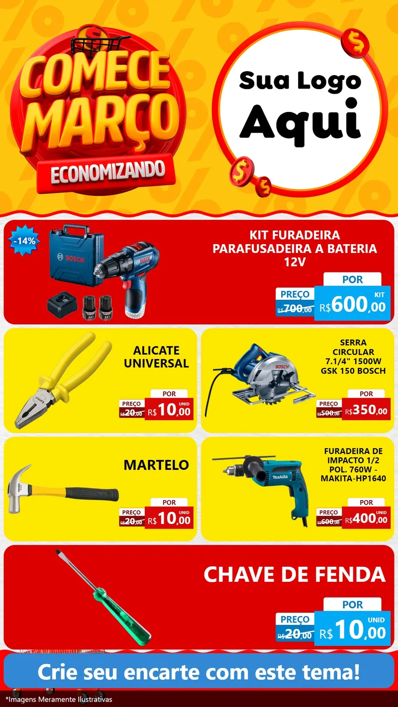 Modelo de TV para TV Vertical com o tema Comece Março Economizando para Maquinas e Ferramentas