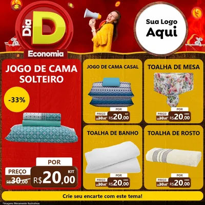 Modelo de Rede Social para Feed Facebook com o tema Dia D Economia para Cama, Mesa e Banho