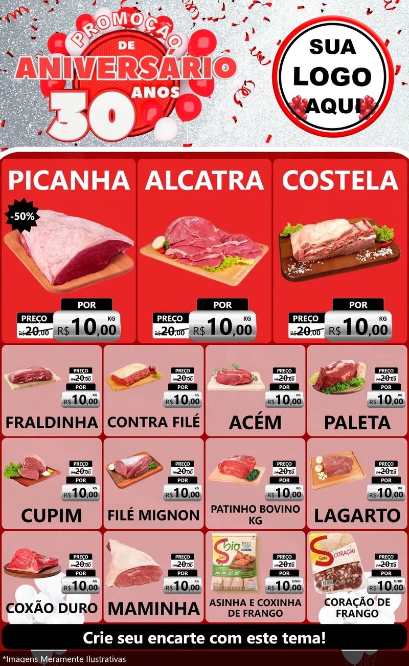 Modelo de Encarte para Encarte Grande com o tema Promoção de Aniversário - 30 Anos para Açougue