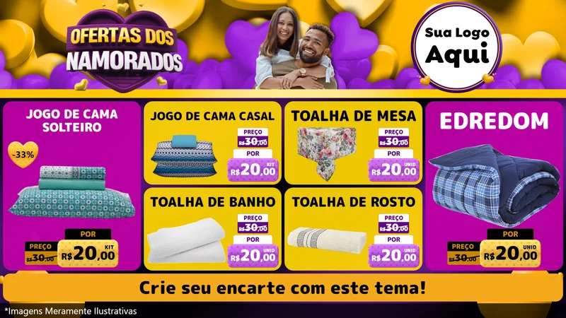 Modelo de TV para TV Horizontal com o tema Oferta Dos Namorados para Cama, Mesa e Banho