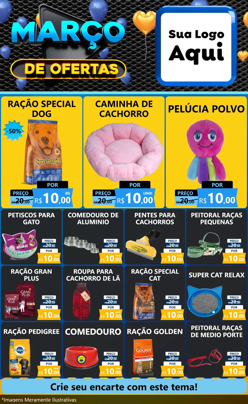 Modelo de Encarte para Encarte Grande com o tema Março de Ofertas para Pet Shop