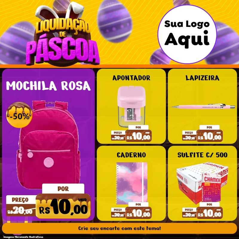 Modelo de Rede Social para Feed Facebook com o tema Liquidação de Páscoa para Papelaria