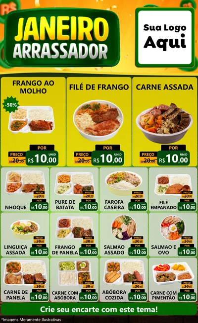 Modelo de Encarte para Encarte Grande com o tema Janeiro Arrasador para Restaurante