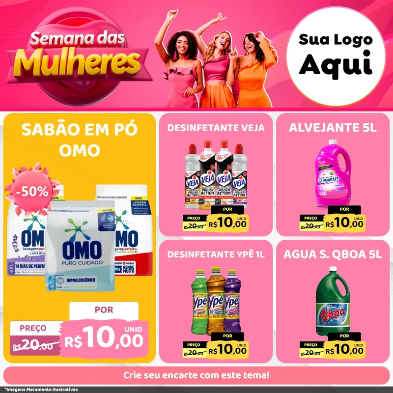 Modelo de Rede Social para Feed Facebook com o tema Semana das Mulheres para Produtos de Limpeza