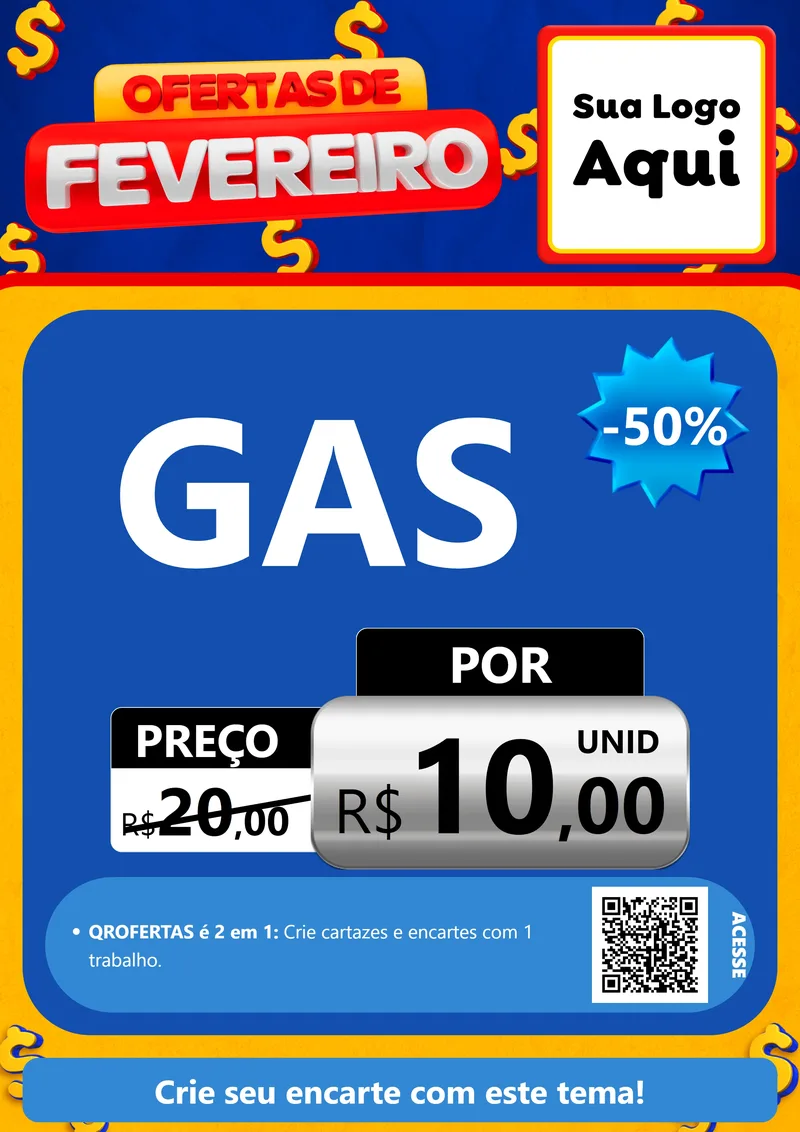 Modelo de Cartaz para Cartaz A4 Vertical com o tema Ofertas de Fevereiro para Água e gás