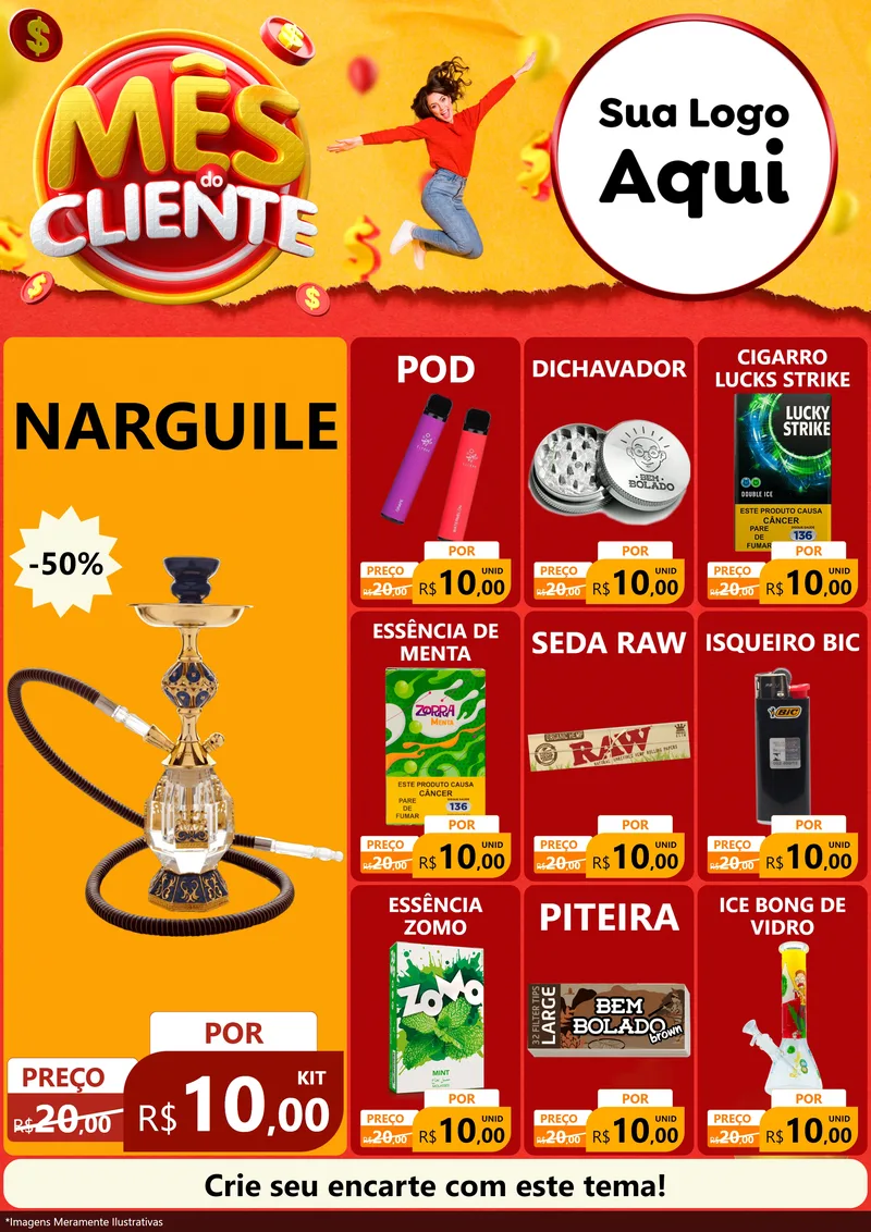 Modelo de Encarte para Encarte A4 Vertical com o tema Mês do Cliente para Tabacaria