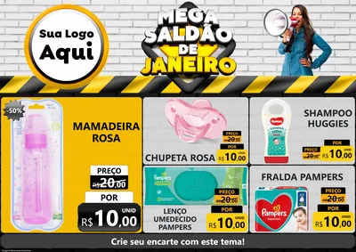 Modelo de Encarte para Encarte A4 Horizontal com o tema Mega Saldão de Janeiro para Bebês