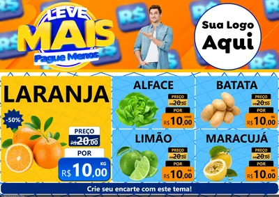 Modelo de Encarte para Encarte A4 Horizontal com o tema Leve Mais, Pague Menos para Hortifrúti