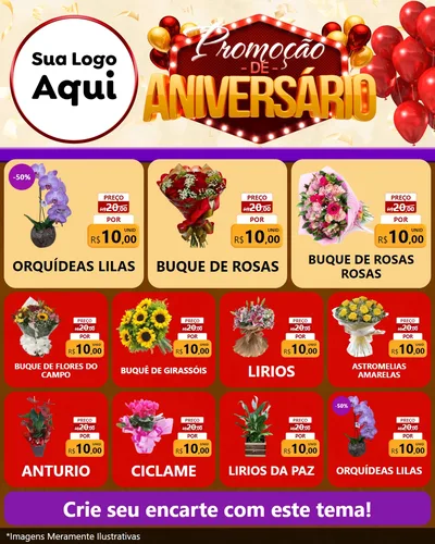 Modelo de Rede Social para Feed Instagram com o tema Promoção de Aniversário para Floricultura e jardim