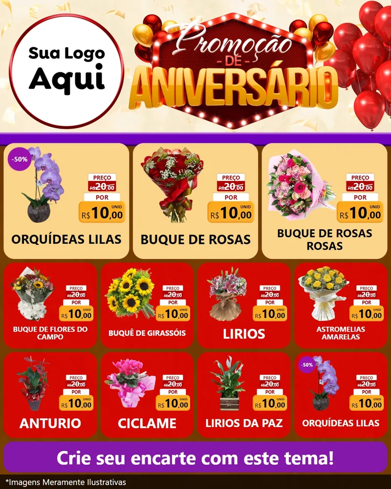 Modelo de Rede Social para Feed Instagram com o tema Promoção de Aniversário para Floricultura e jardim