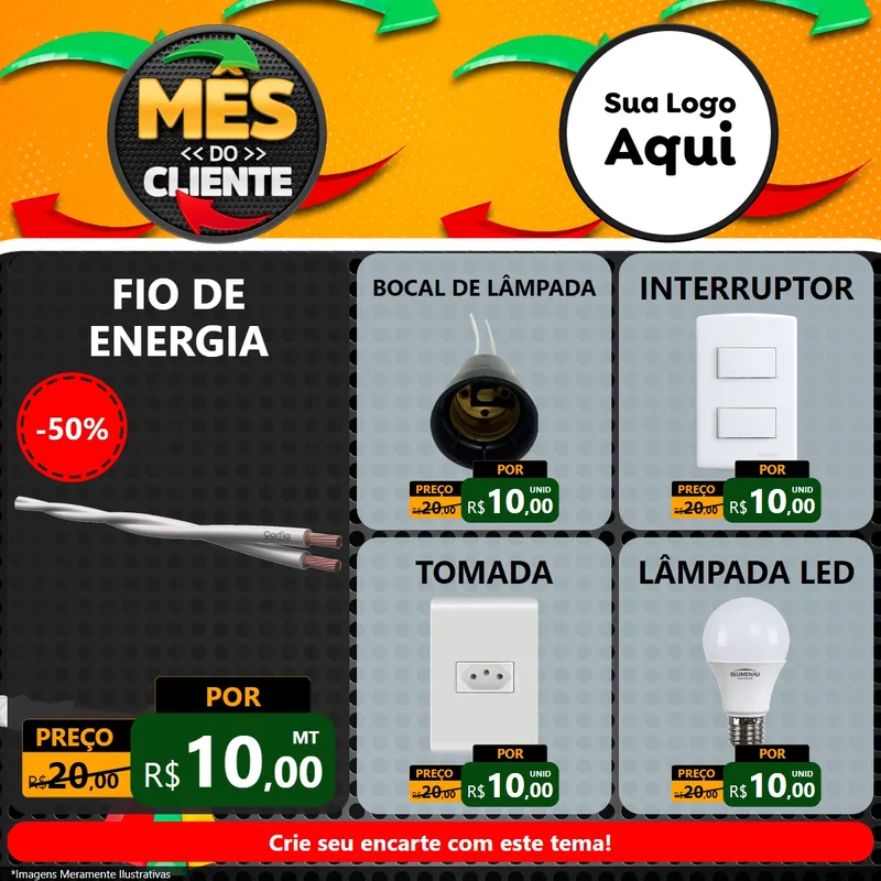 Modelo de Rede Social para Feed Facebook com o tema Mês do Cliente para Materiais Elétricos