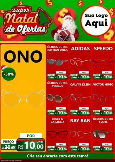 Modelo de Encarte para Encarte A4 Vertical com o tema Super Natal de Ofertas para Óticas