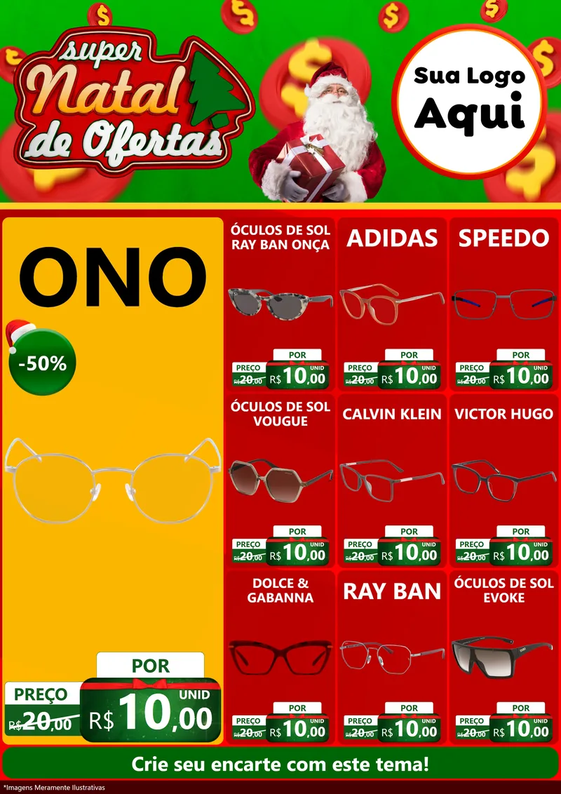 Modelo de Encarte para Encarte A4 Vertical com o tema Super Natal de Ofertas para Óticas
