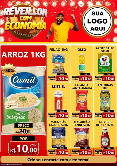 Modelo de Encarte para Encarte A4 Vertical com o tema Réveillon com Economia para Supermercado