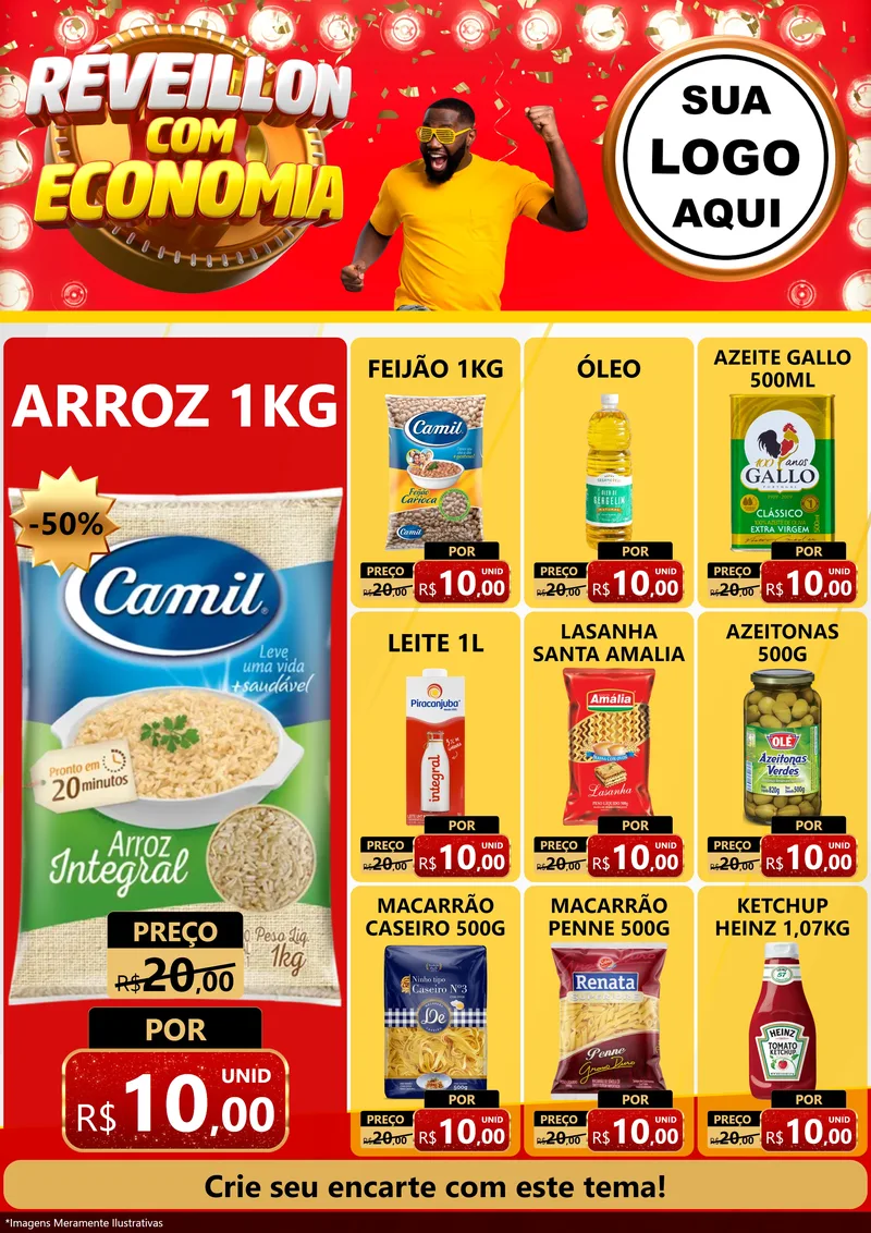 Modelo de Encarte para Encarte A4 Vertical com o tema Réveillon com Economia para Supermercado