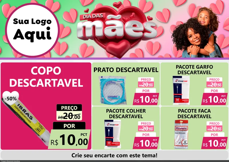 Modelo de Encarte para Encarte A4 Horizontal com o tema Dia das Mães para Embalagens