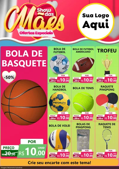 Modelo de Encarte para Encarte A4 Vertical com o tema Show das Mães - Ofertas Especiais para Artigos Esportivos