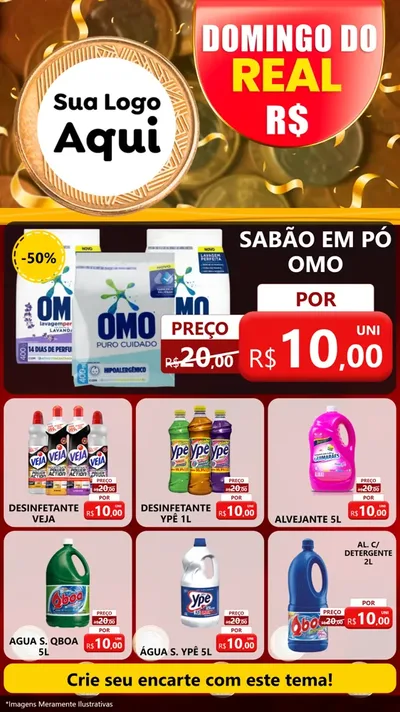 Modelo de Rede Social para Stories com o tema Domingo do Real para Produtos de Limpeza