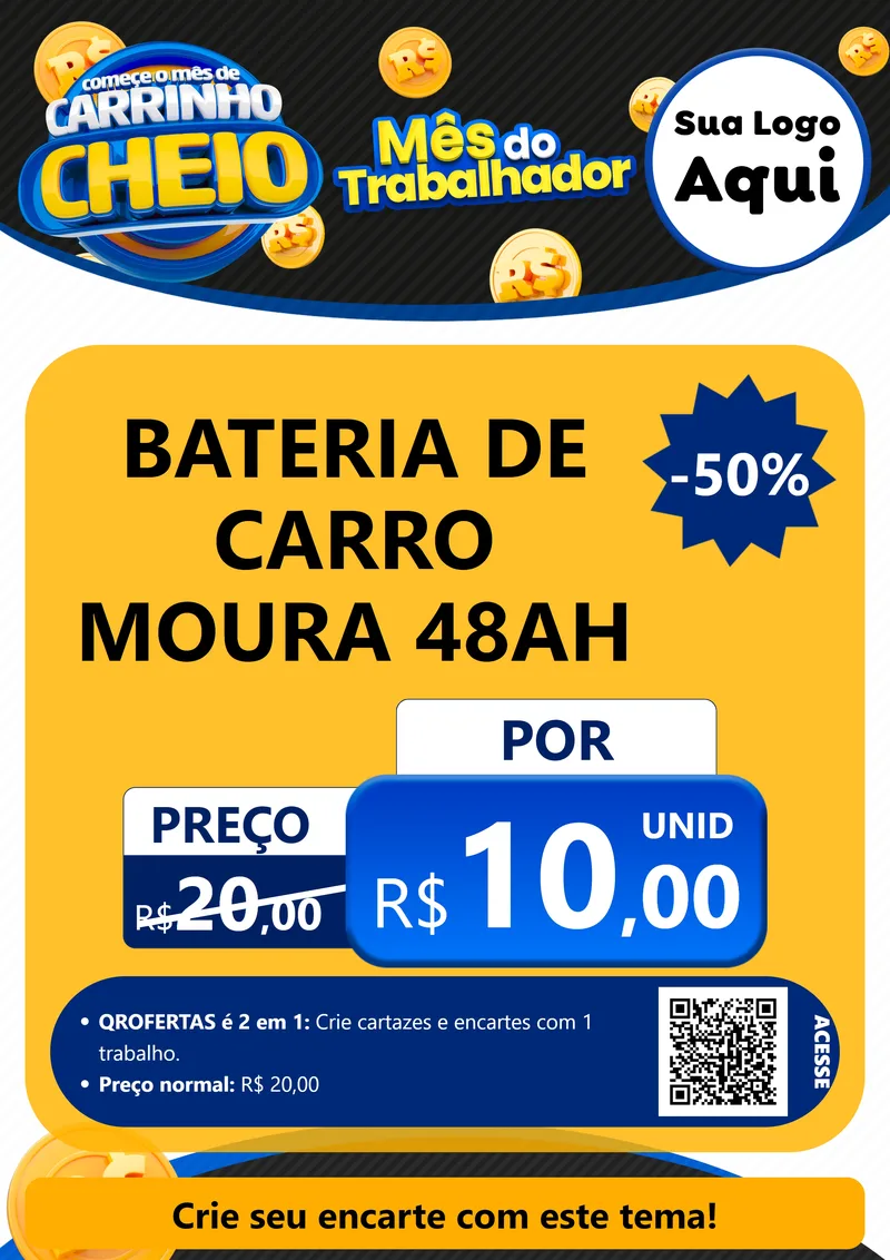 Modelo de Cartaz para Cartaz A4 Vertical com o tema Comece o Mês de Carrinho Cheio para Baterias Elétricas